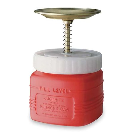 Justrite Plunger Can 0.25 gal Polyethylene Can, Brass, Ryton Plunger, 5 in Dasher Plate Dia., Red 14018