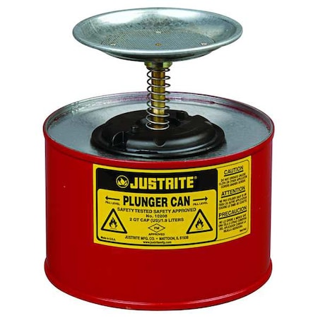 Justrite Plunger Can, 1/2 Gallon Can Capacity, Galvanized Steel, 5 in Dasher Plate Diameter, Red, FM Approved 10208