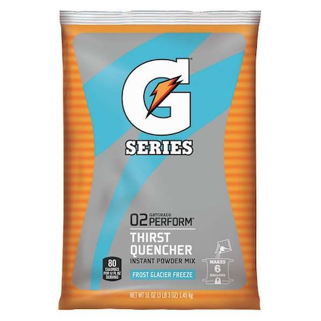 Gatorade G Series, Thirst Quencher Sports Drink Mix, Powder, Glacier Freeze, 6 Gal Yield Per 51 oz Pk, 1 Pack 33676