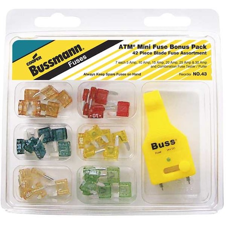 EATON BUSSMANN Automotive Fuse Kit, ATM Series, 42 Fuses Included K Class, 5 A to 30 A, Not Rated NO.43