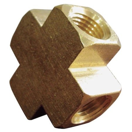 Zoro Select Cross Brass Cross, 1/4 in Female NPT X 1/4 in Female NPT 6AYY8