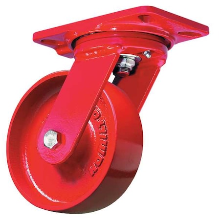 Hamilton Plate Caster, Swivel, Cast Iron, 6 in, 1400 lb., Rd S-HS-6MB-4SL-FB