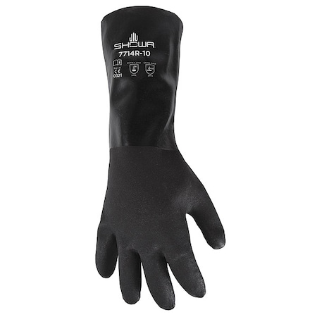 Showa 7714R Chemical Resistant Gloves, PVC, 14 in L, 18 mil, Black, L, 1 PR 7714R