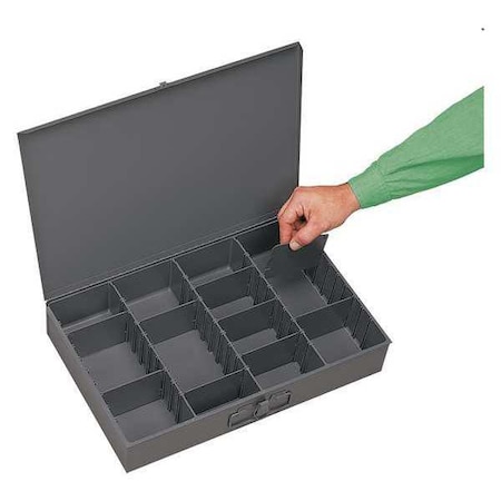 Durham Mfg Gray Compartment Box,  12 In D,  18 In W,  3 In H 119-95-D936