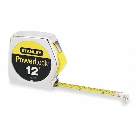 STANLEY Tape Measure, Inch, Nonmagnetic Single Hook Tip, Metal, 12 ft, Narrow Blade, Manual Lock 33-212