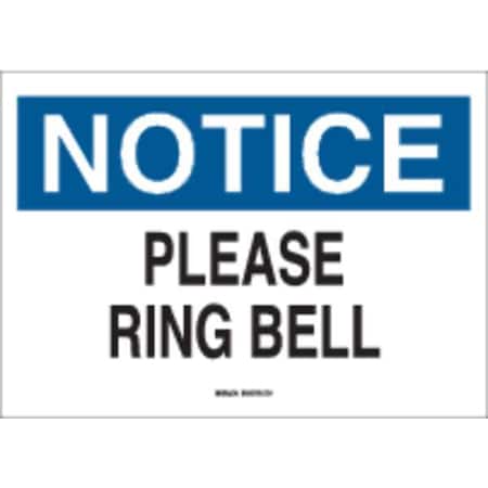 Brady Notice, Please Ring Bell, 14" W x 10" H, Rectangle, Plastic, 25832 25832