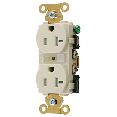 Hubbell Wiring Device-Kellems Straight Blade Receptacle, 5-20R, 20 A, 125V AC, 2 Pole, 3 Wire, Flush Mount, Single, Ivory HBL5362I