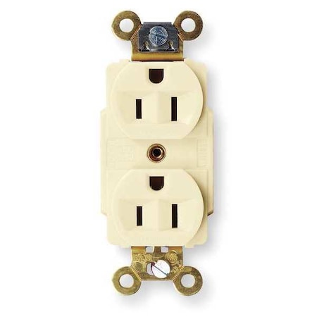 Hubbell Wiring Device-Kellems Straight Blade Receptacle, 5-15R, 15 A, 125V AC, 2 Pole, 3 Wire, Flush Mount, Grounded HBL5262I