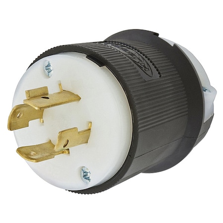 HUBBELL Locking Plug, 20 A, 480V AC, 3 Poles, L16-20P, 16 AWG to 8 AWG, Screw Terminals, Black/White HBL2431