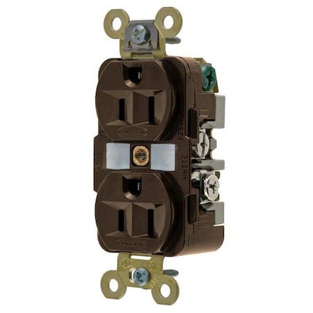 Hubbell Wiring Device-Kellems Duplex Straight Blade Receptacle, 5-15R, 15 A, 125V AC, 2 Pole, 3 Wire, Flush Mount, Grounded HBL5262