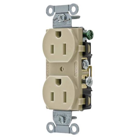 Hubbell Wiring Device-Kellems Straight Blade Receptacle, 5-15R, 15 A, 125V AC, 2 Pole, 3 Wire, Flush Mount, Grounded CR15I