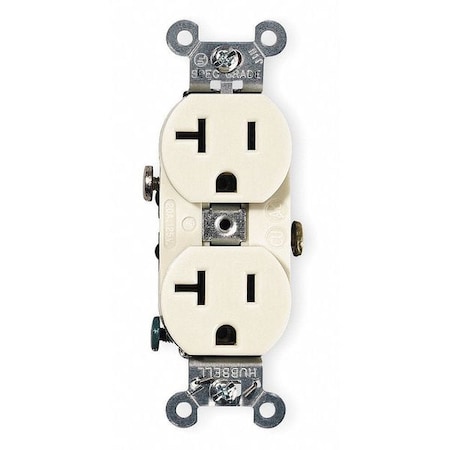 Hubbell Wiring Device-Kellems Straight Blade Receptacle, 5-20R, 20 A, 125V AC, 2 Pole, 3 Wire, Flush Mount, Grounded CR20I