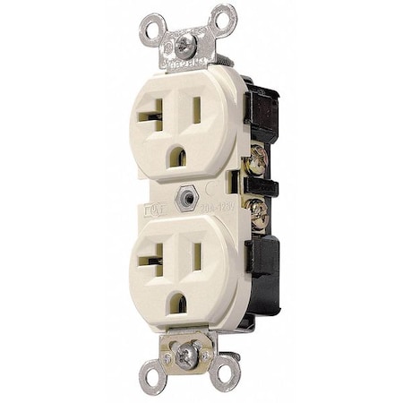 Leviton Straight Blade Receptacle, 5-20R, 20 A, 125V AC, 2 Pole, 3 Wire, Flush Mount, Single, Ivory CR20-I