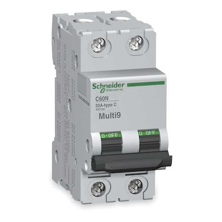 Schneider Electric Miniature Circuit Breaker, MULTI9 Series, 5A, 2 Pole, Not Rated, 5kA at 500V DC, C Curve MGN61525