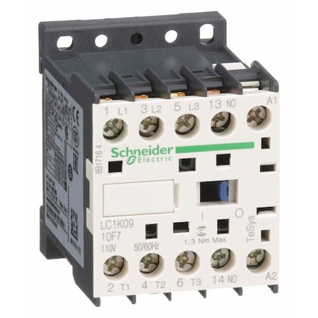 Schneider Electric IEC Miniature Magnetic Contactor, 1NO, 110V AC, 3 P, Non-Reversing, Screw Clamp LC1K0910F7