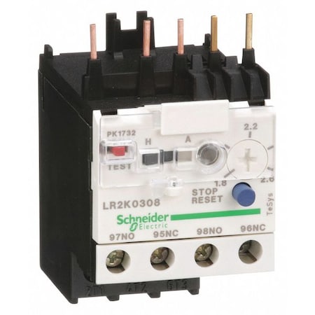 SCHNEIDER ELECTRIC Overload Relay, 1.80 to 2.60A, Class 10, 3P LR2K0308