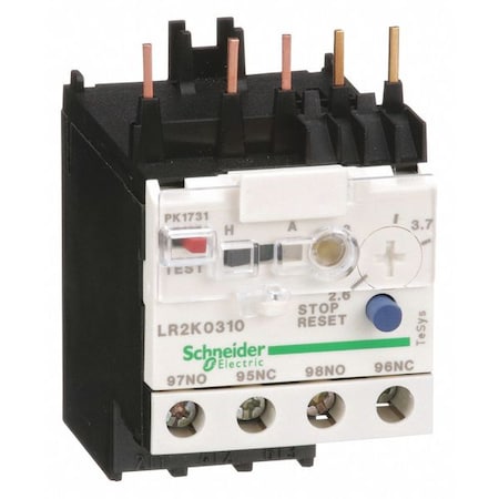 SCHNEIDER ELECTRIC Overload Relay, 2.60 to 3.70A, Class 10, 3P LR2K0310