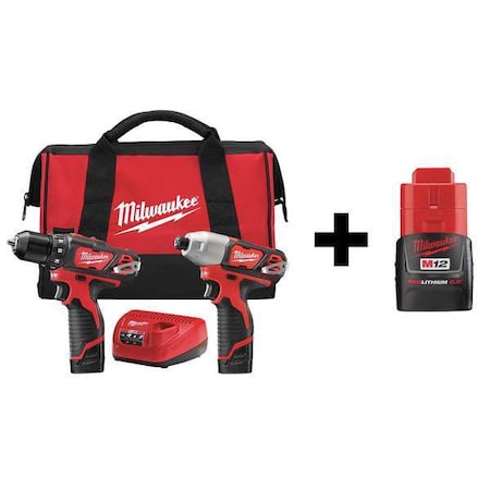 Milwaukee Tool Cordless Combo Kit, 12.0 V, 2 Tools, 3 Batt 7DF48