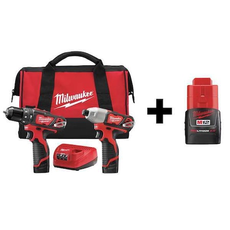 Milwaukee Tool Cordless Combo Kit, 12.0 V, 2 Tools, 3 Batteries 7DF47