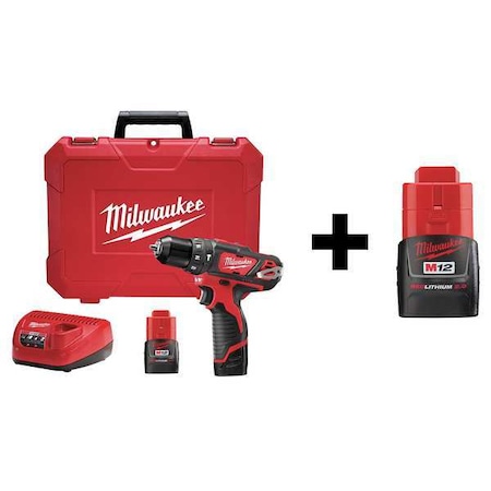 Milwaukee Tool 12.0 V Hammer Drill, Battery Included, 3/8 in Chuck 7DF42