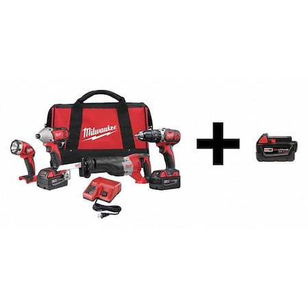 Milwaukee Tool M18 XC 4.0 Extended Capacity Battery Pack + M18 Cordless LI-ION 4-Tool Combo Kit 2696-24 / 48-11-1840