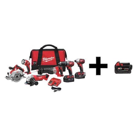 Milwaukee Tool M18 Cordless 6-Tool Combo Kit + M18 XC 4.0 Battery Pack 2696-26 / 48-11-1840