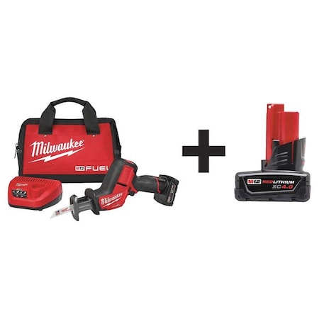 Milwaukee Tool M12 FUEL HACKZALL Recip Saw Kit + M12 XC 4.0 Battery Pack 2520-21XC, 48-11-2440