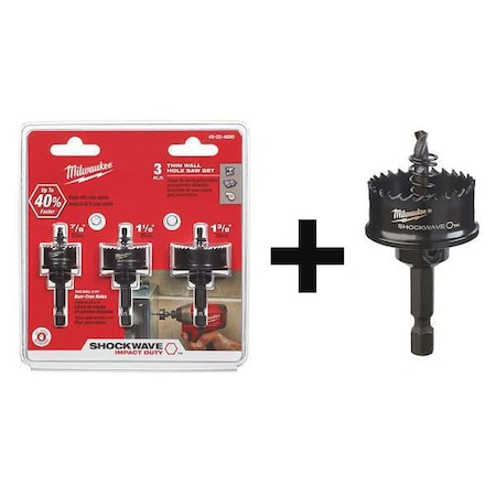 Milwaukee Tool Thin Wall Hole Saw 3 PC Set + 7/8" Shockwave Impact Hole Saw 49-22-4800, 49-56-9810