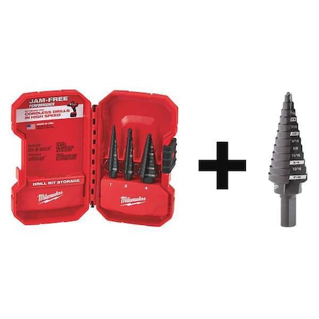 Milwaukee Tool 4-Piece Step Drill Bit Set: No. 1 & No. 2 Step Drill Bit, No. 4 Step Drill Bit (2), Carrying Case 48-89-9221, 48-89-9204