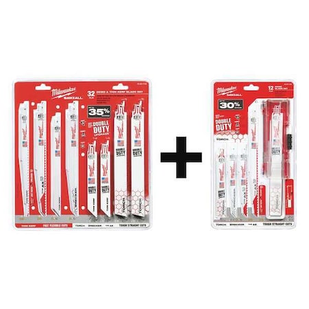 Milwaukee Tool SAWZALL Demo and THIN KERF Blade Set 32 Pc + SAWZALL Demolition Blade Set, 12PC 49-22-1132, 49-22-1129