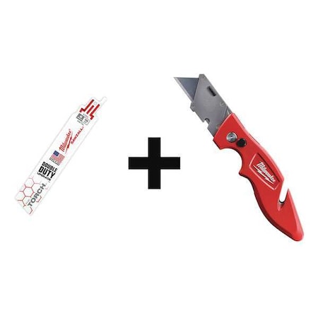 Milwaukee Tool 6" 18 TPI The Torch SAWZALL Blades (25 Pk) + Flip Utility Knife 48-00-8784, 48-22-1901