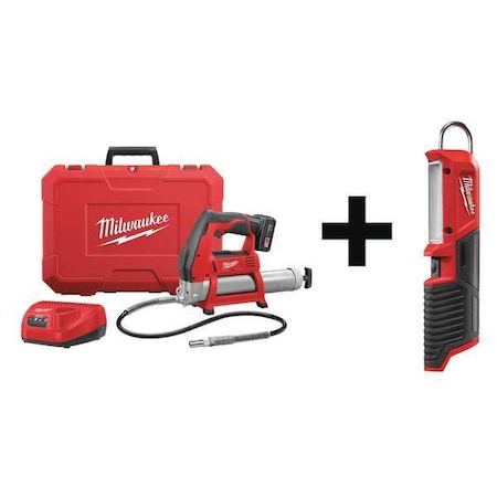 Milwaukee Tool Cordless Grease Gun Kit, With Stick Light 2446-21XC, 2351-20