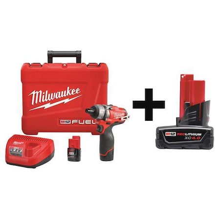 Milwaukee Tool M12 FUEL 1/4" Hex 2-Speed Screwdriver Kit + M12 XC 4.0 Battery Pack 2402-22, 48-11-2440