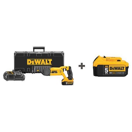 DEWALT Cordless Reciprocating Saw Kit, 5.0A/hr. DCS380P1, DCB205