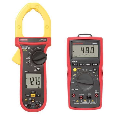 Amprobe Digital Multimeter Clamp On Kit, LCD, 1,000 A, 2.0 in (51 mm) Jaw Capacity 34NK45 + 12U584