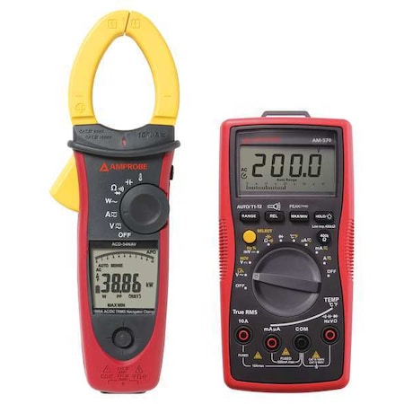 Amprobe Digital Multimeter Clamp On Kit, LCD, 1,000 kW, 1,000 A, CAT III 1000V, CAT IV 600V Safety Rating 6NZJ0 + 1WKP6