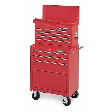 Westward Combination Tool Chest/Cabinet, 9 Drawer, Red, 26 1/2 in W x 18 in D x 51 in H 7E271