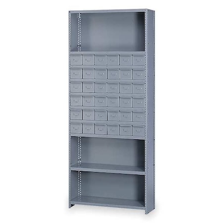 Zoro Select Steel Enclosed Bin Shelving, 12 in D x 85 in H x 36 in W, 10 Shelves, Gray 1