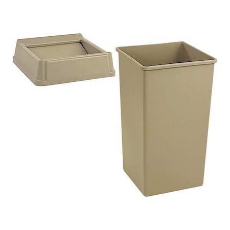 Rubbermaid Commercial Trash Can, Square, Beige, 35 gal. 7YA66