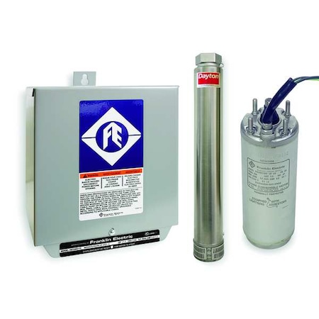 Dayton Submersible Deep Well Pump (Unassembled) and Control Panel, 2 hp, 230V AC, 3 Wires, 10 A, 10 Stages 7YT24