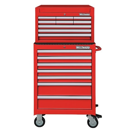 Westward WESTWARD Tool Chest and Cabinet Combination, 16-Drawers, Powder Coated Red, 27" W x 18" D x 56" H 7CX86