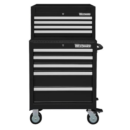 Westward WESTWARD Tool Chest & Cabinet Combination, 9-Drawers, Powder Coated Black, 27" W x 18" D x 52" H 7CX98