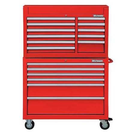 Westward WESTWARD Tool Chest and Cabinet Combination, 17-Drawers, Powder Coated Red, 42" W x 19" D x 67" H 7CX90