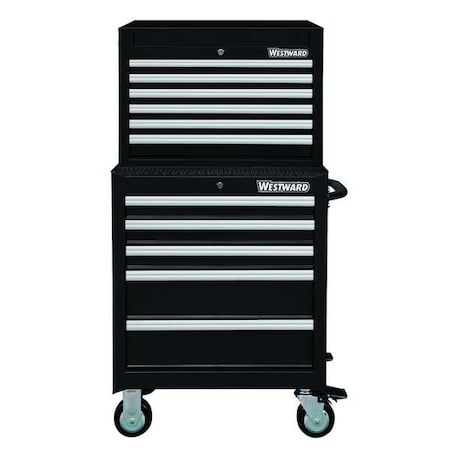 Westward WESTWARD Tool Chest & Cabinet Combination, 11-Drawers, Powder Coated Black, 27" W x 18" D x 52" H 7CY04