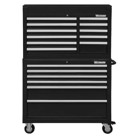 Westward WESTWARD Tool Chest and Cabinet Combination, 17-Drawers, Powder Coated Black, 42" W x 19" D x 67" H 7CY12