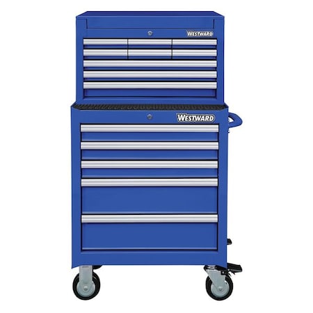 Westward WESTWARD Tool Chest & Cabinet Combination, 14-Drawers, Powder Coated Blue, 27" W x 18" D x 49.5" H 7CY29