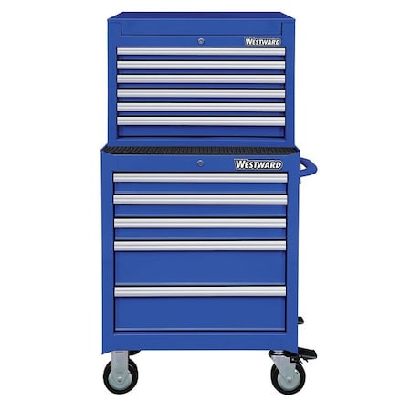 Westward WESTWARD Tool Chest & Cabinet Combination, 11-Drawers, Powder Coated Blue, 27" W x 18" D x 52" H 7CY26