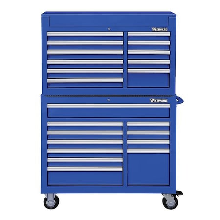 Westward WESTWARD Tool Chest & Cabinet Combination, 22-Drawers, Powder Coated Blue, 42" W x 19" D x 67" H 7CY35