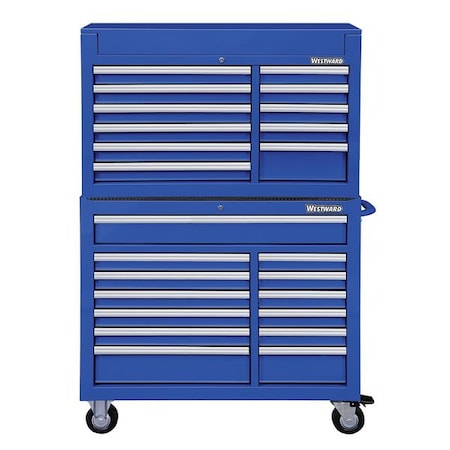 Westward WESTWARD Tool Chest and Cabinet Combination, 24-Drawers, Powder Coated Blue, 42" W x 19" D x 67" H 7CY36