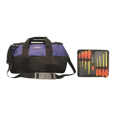 Westward Insulated Screwdriver Set, Slotted/Phillips, 9 pcs + Tool Bag 7CZ69